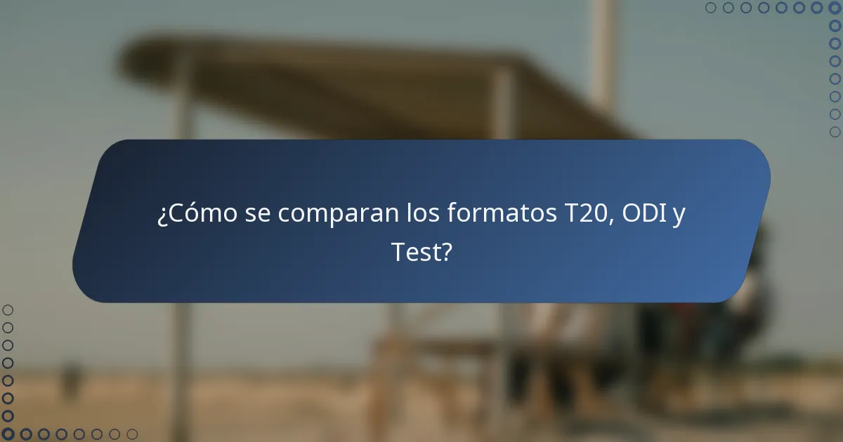 ¿Cómo se comparan los formatos T20, ODI y Test?
