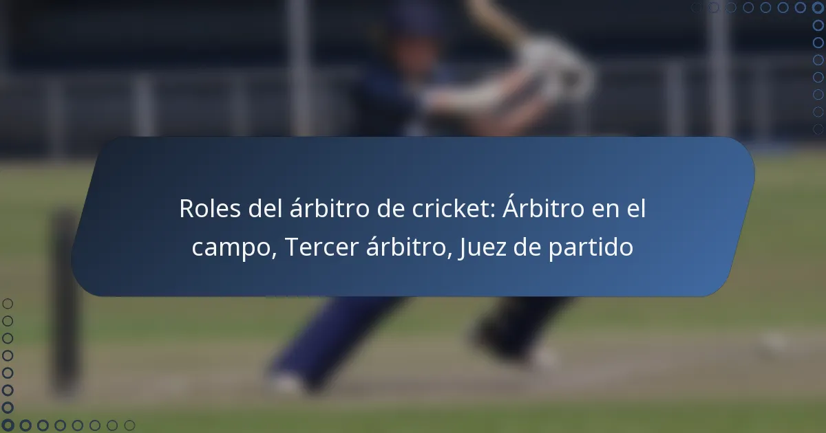 Roles del árbitro de cricket: Árbitro en el campo, Tercer árbitro, Juez de partido